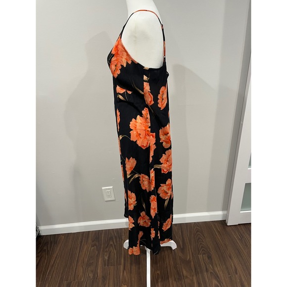 Patrons of Peace Black Orange Floral Maxi Dress Halter Neck Spaghetti Strap - Picture 4 of 9
